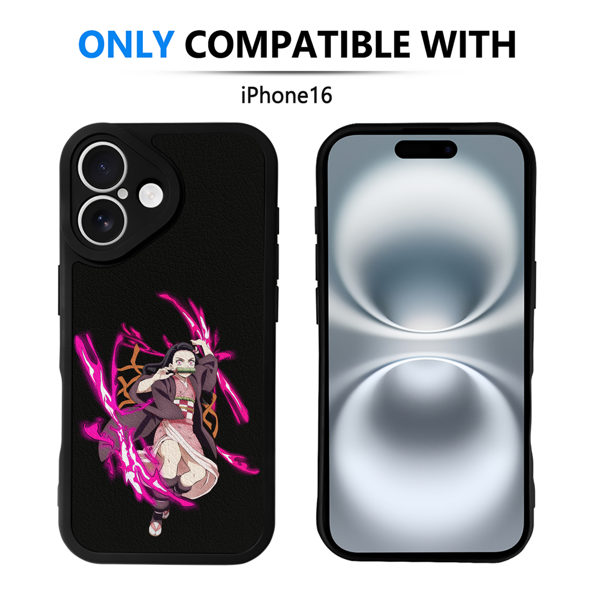 （画像用） 鬼滅の刃（きめつのやいば）竈門 禰󠄀豆子／かまど ねずこ Kamado Nezuko 【iPhone 16シリーズ対応】シリコンスマホケース（レザー調） 材質：シリコン